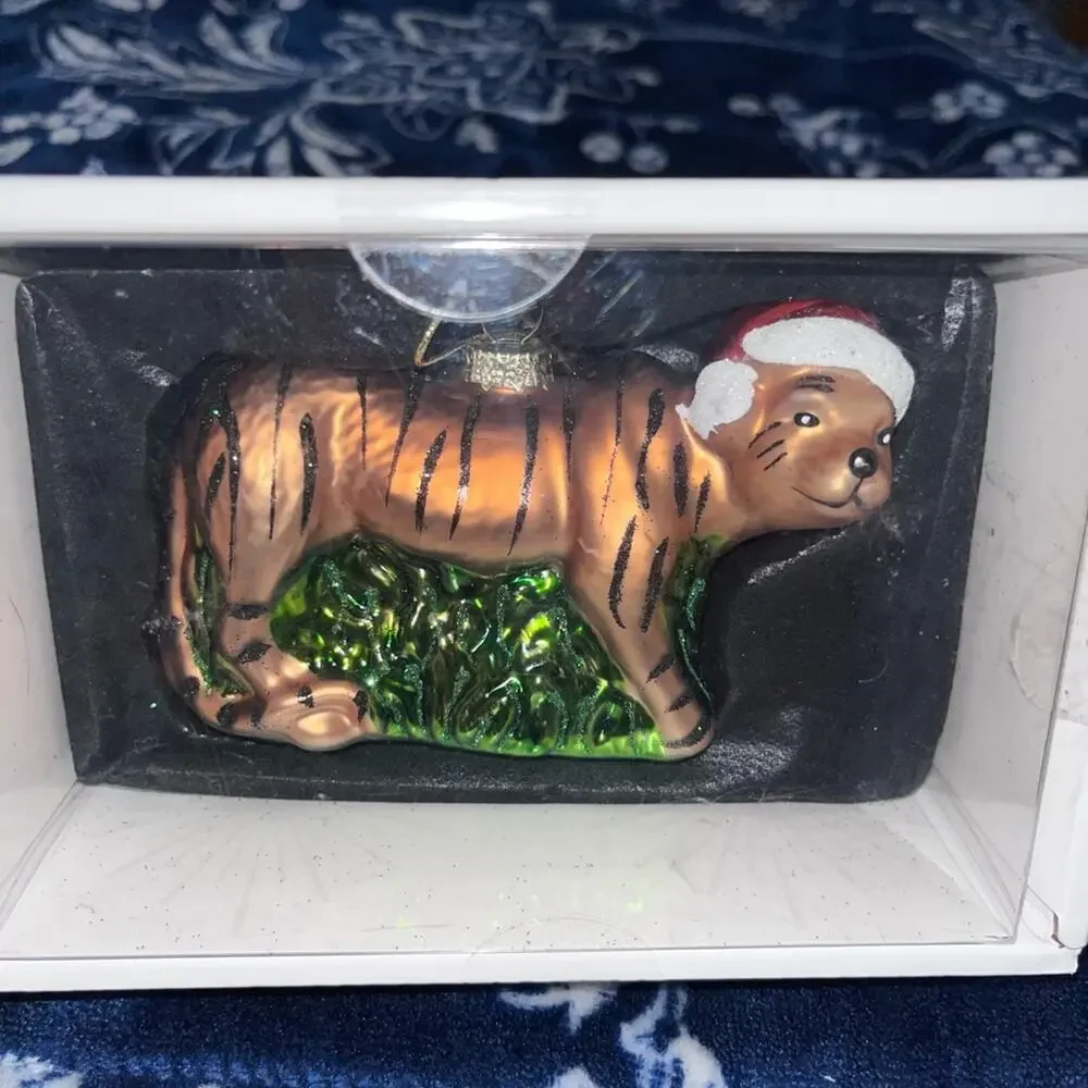 NIB! Festive Living Christmas Tiger Ornament mouth-blown/hand-painted glass